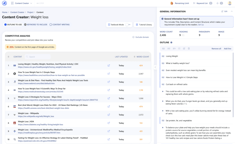 Heading & Content Outline Creator