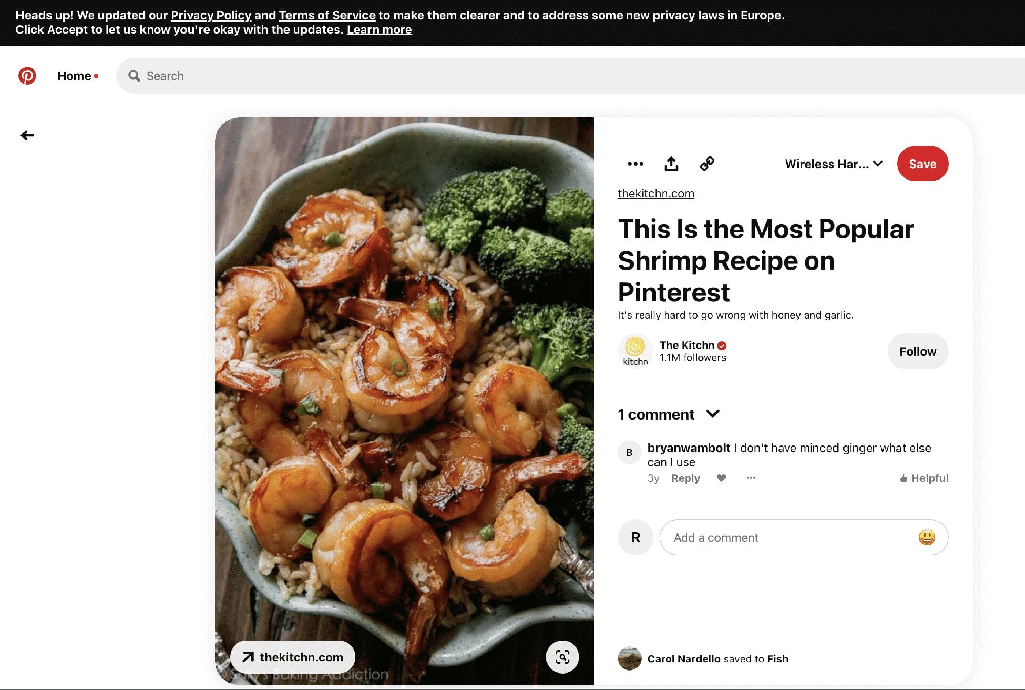 A screenshot showcasing food on a blog page.