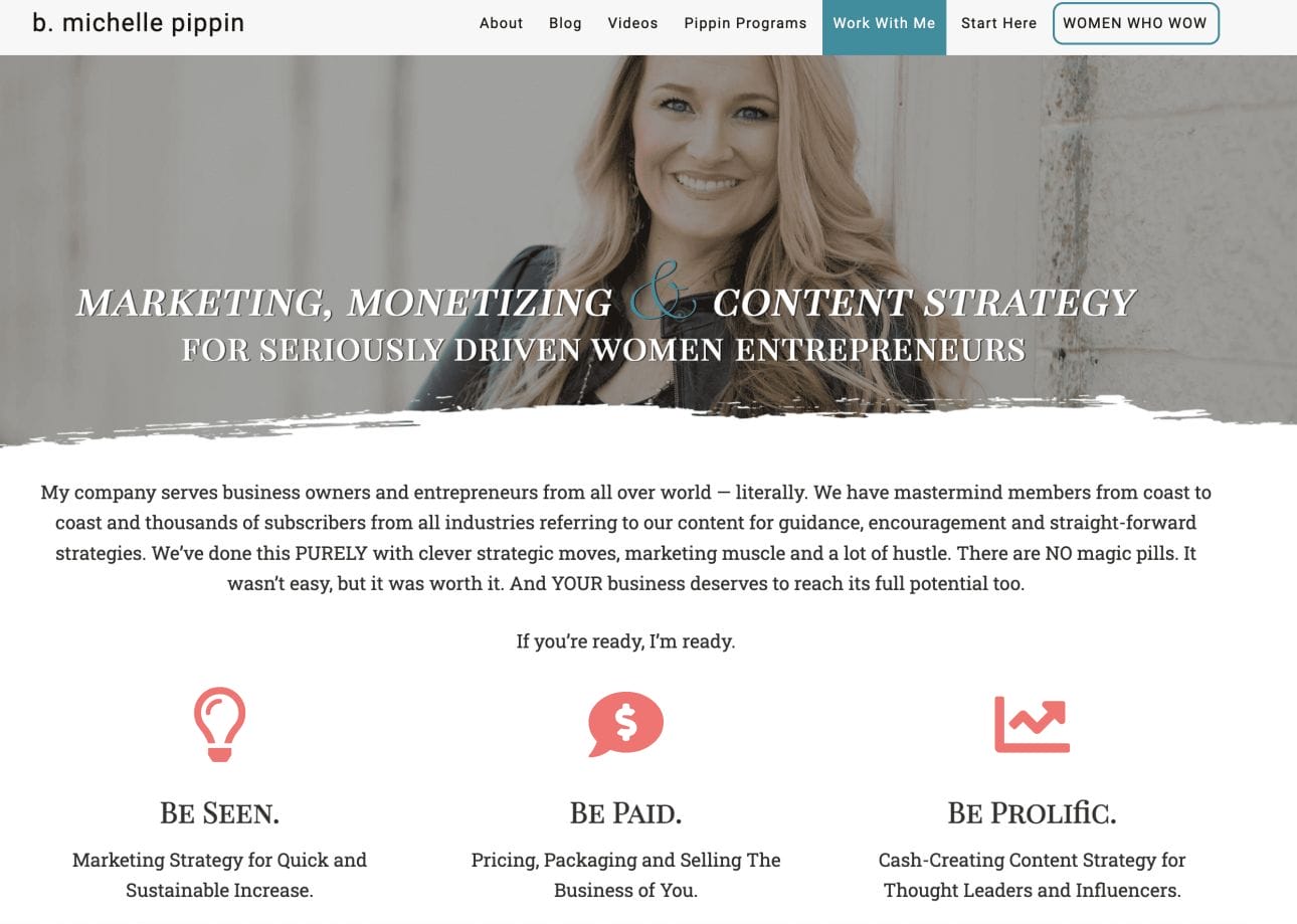 A Website With A Woman's Face And The Words Marketing, Monetizing, And Content Strategy – Get Paid To Write Articles.