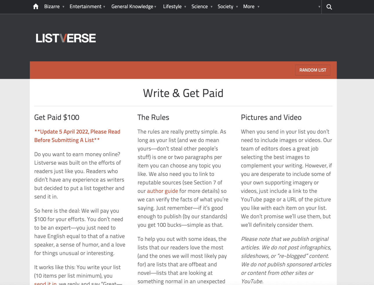 A Screen Shot Of A Website With The Words 'Get Paid To Write Articles'.